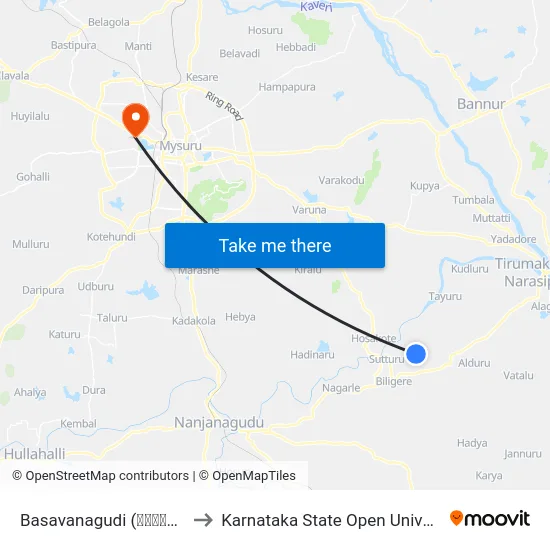Basavanagudi (ಬಸವನಗುಡಿ) to Karnataka State Open University map