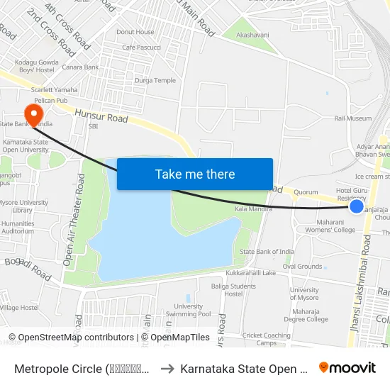 Metropole Circle (ಮೆಟ್ರೋಪೋಲ್ ವೃತ್ತ) to Karnataka State Open University map