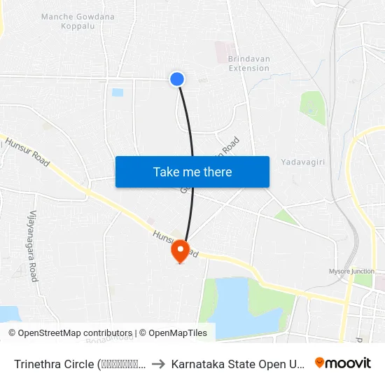 Trinethra Circle (ತ್ರನೇತ್ರ ವೃತ್ತ) to Karnataka State Open University map