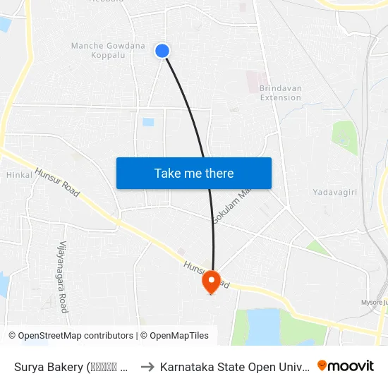 Surya Bakery (ಸೂರ್ಯ ಬೇಕರಿ) to Karnataka State Open University map