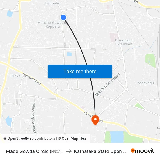 Made Gowda Circle (ಮಾದೇಗೌಡ ವೃತ್ತ) to Karnataka State Open University map