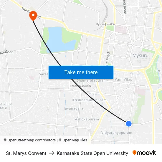 St. Marys Convent to Karnataka State Open University map