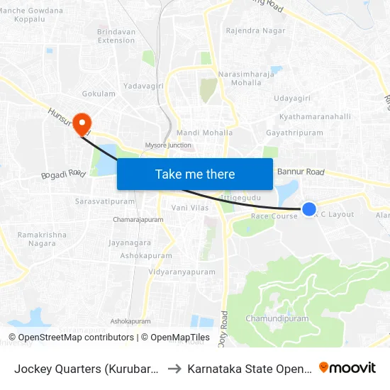 Jockey Quarters (Kurubarahalli Circle) to Karnataka State Open University map