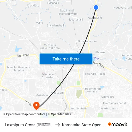 Laxmipura Cross (ಲಕ್ಷ್ಮೀಪುರ ಕ್ರಾಸ್) to Karnataka State Open University map