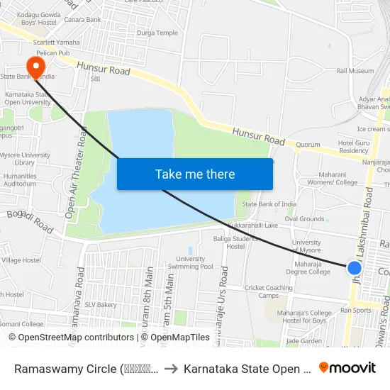 Ramaswamy Circle (ರಾಮಸ್ವಾಮಿ ವೃತ್ತ) to Karnataka State Open University map