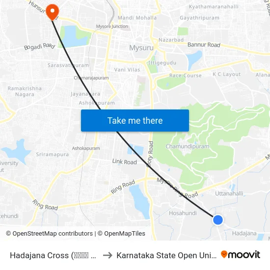 Hadajana Cross (ಹಡಜನ ಕ್ರಾಸ್) to Karnataka State Open University map