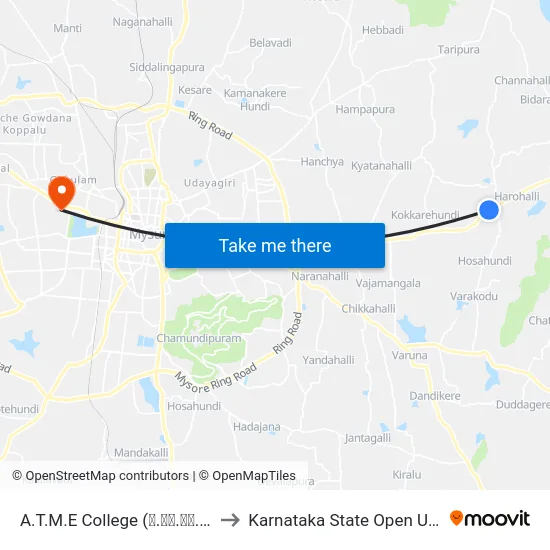 A.T.M.E College (ಎ.ಟಿ.ಎಂ.ಇ ಕಾಲೇಜು) to Karnataka State Open University map