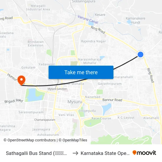 Sathagalli Bus Stand (ಸಾತಗಳ್ಳಿ ಬಸ್ ನಿಲ್ದಾಣ) to Karnataka State Open University map