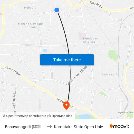 Basavanagudi (ಬಸವನಗುಡಿ) to Karnataka State Open University map
