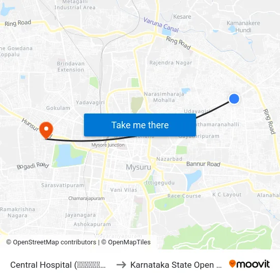 Central Hospital (ಸೆಂಟ್ರಲ್ ಆಸ್ಪತ್ರೆ) to Karnataka State Open University map