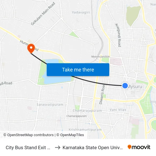 City Bus Stand Exit Gate to Karnataka State Open University map