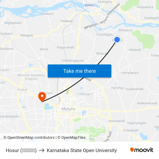 Hosur (ಹೊಸೂರು) to Karnataka State Open University map