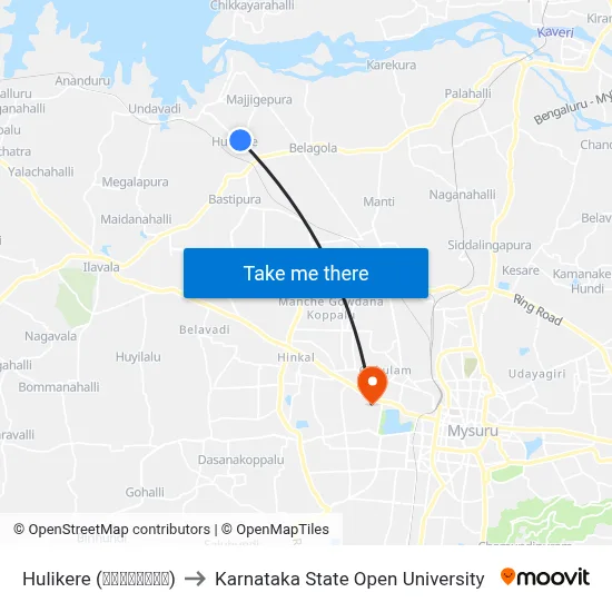 Hulikere (ಹುಳಿಕೆರೆ) to Karnataka State Open University map