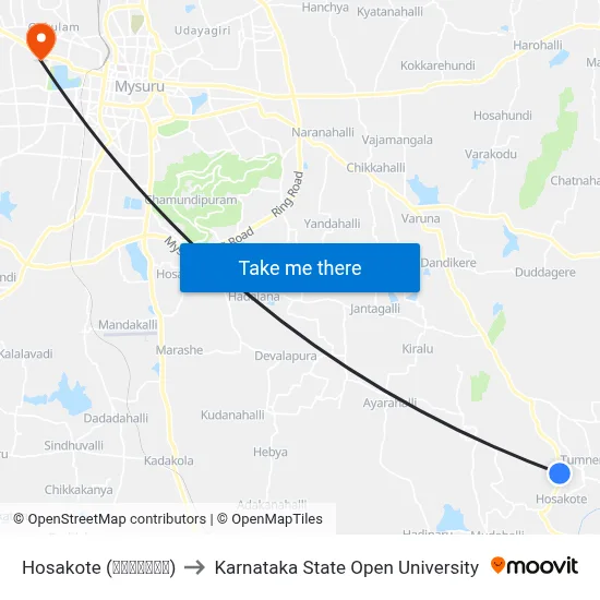 Hosakote (ಹೊಸಕೋಟೆ) to Karnataka State Open University map
