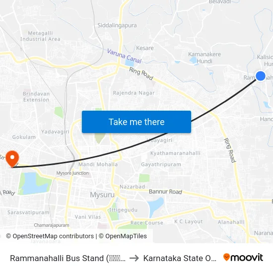 Rammanahalli Bus Stand (ರಮ್ಮನ ಹಳ್ಳಿ ಬಸ್ ನಿಲ್ದಾಣ) to Karnataka State Open University map