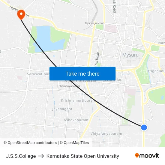 J.S.S.College to Karnataka State Open University map