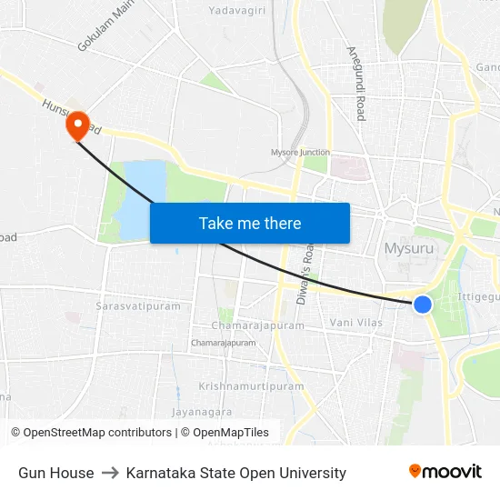 Gun House to Karnataka State Open University map