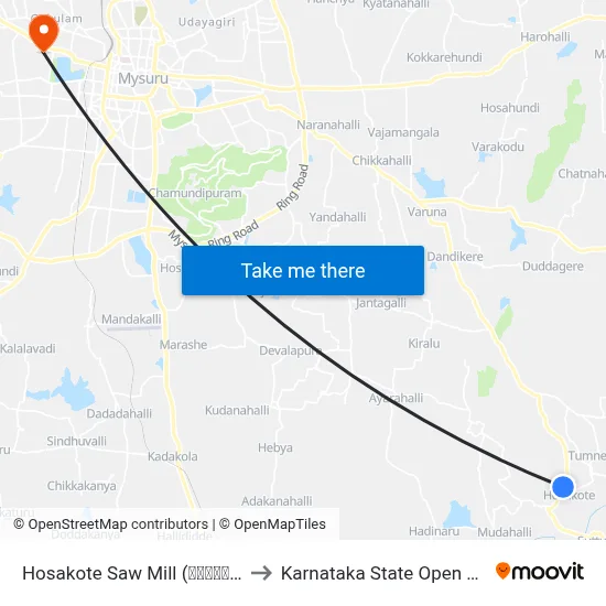 Hosakote Saw Mill (ಹೊಸಕೋಟೆ ಸಾಮಿಲ್) to Karnataka State Open University map