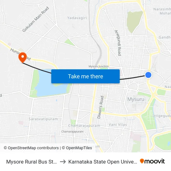 Mysore Rural Bus Stand to Karnataka State Open University map
