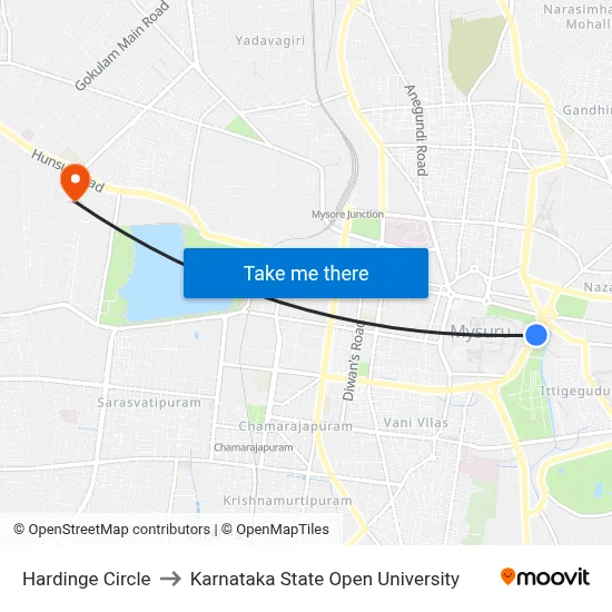 Hardinge Circle to Karnataka State Open University map