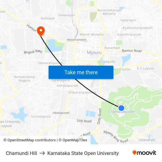 Chamundi Hill to Karnataka State Open University map