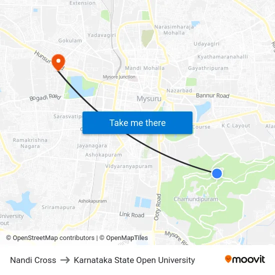 Nandi Cross to Karnataka State Open University map
