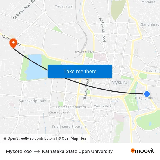 Mysore Zoo to Karnataka State Open University map