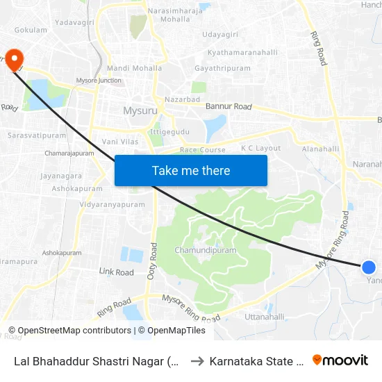 Lal Bhahaddur Shastri Nagar (ಲಾಲ್ ಬಹಾದ್ದೂರು ಶಾಸ್ತ್ರಿ ನಗರ) to Karnataka State Open University map