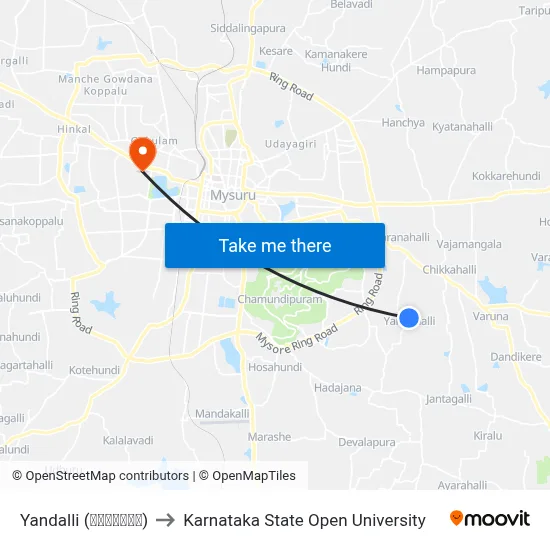 Yandalli (ಎಂಡಳ್ಳಿ) to Karnataka State Open University map