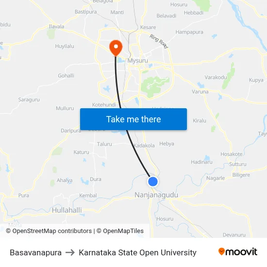 Basavanapura to Karnataka State Open University map