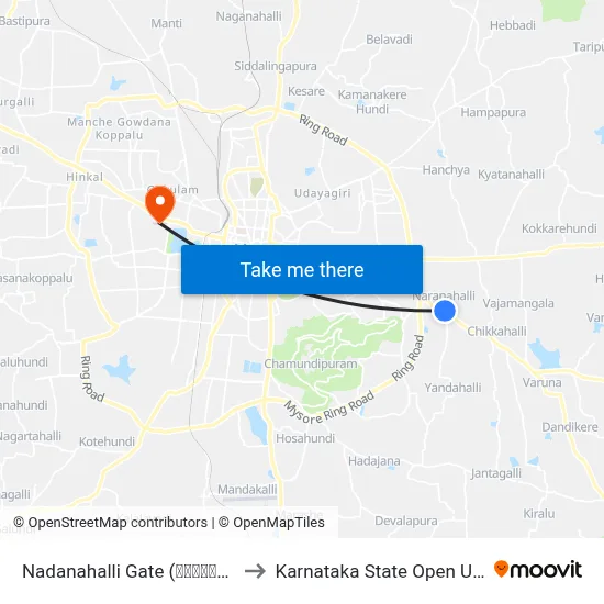 Nadanahalli Gate (ನಾದನಹಳ್ಳಿ ಗೇಟ್) to Karnataka State Open University map
