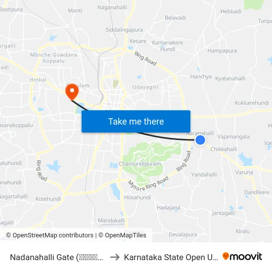 Nadanahalli Gate (ನಾದನಹಳ್ಳಿ ಗೇಟ್) to Karnataka State Open University map