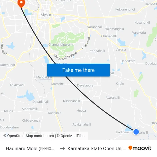 Hadinaru Mole (ಹದಿನಾರು ಮೊಳೆ) to Karnataka State Open University map