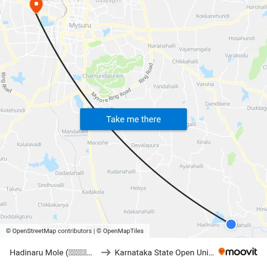 Hadinaru Mole (ಹದಿನಾರು ಮೊಳೆ) to Karnataka State Open University map