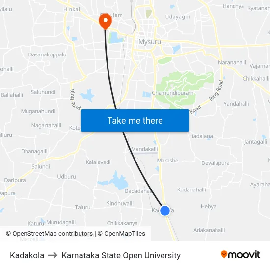 Kadakola to Karnataka State Open University map