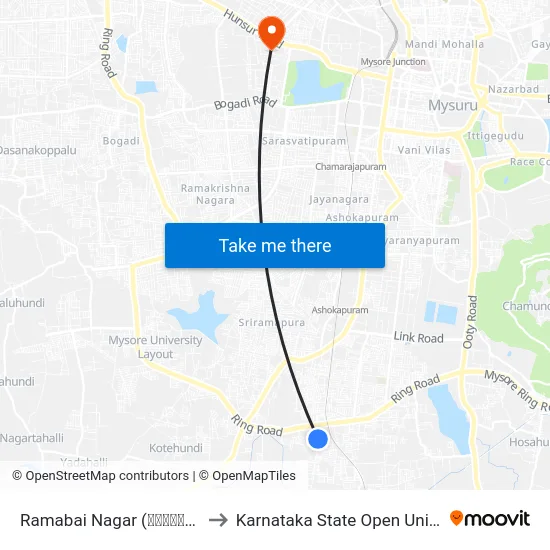 Ramabai Nagar (ರಮಾಬಾಯಿ ನಗರ) to Karnataka State Open University map