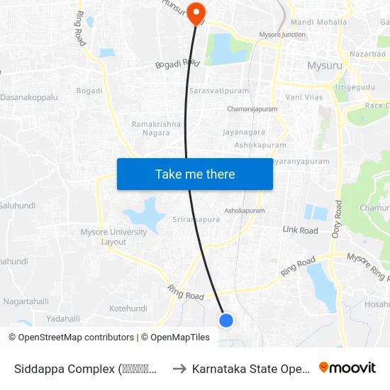 Siddappa Complex (ಸಿದ್ದಪ್ಪ ಕಾಂಪ್ಲೆಕ್ಸ್) to Karnataka State Open University map