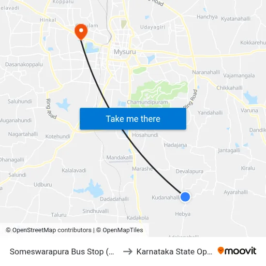Someswarapura Bus Stop (ಸೋಮೇಶ್ವರಪುರ ಬಸ್ ನಿ.) to Karnataka State Open University map