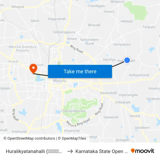 Huralikyatanahalli (ಹುರಳೀಕ್ಯಾತನಹಳ್ಳಿ) to Karnataka State Open University map