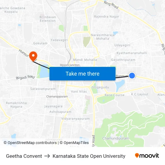 Geetha Convent to Karnataka State Open University map
