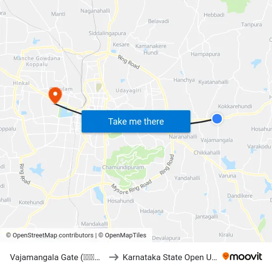 Vajamangala Gate (ವಾಜಮಂಗಲ ಗೇಟ್) to Karnataka State Open University map