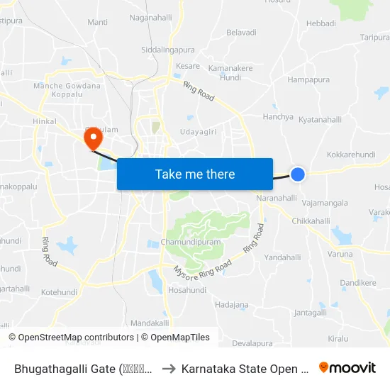 Bhugathagalli Gate (ಭುಗತಗಳ್ಳಿ ಗೇಟ್) to Karnataka State Open University map