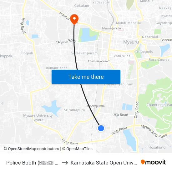 Police Booth (ಪೋಲೀಸ್ ಬೂತ್) to Karnataka State Open University map