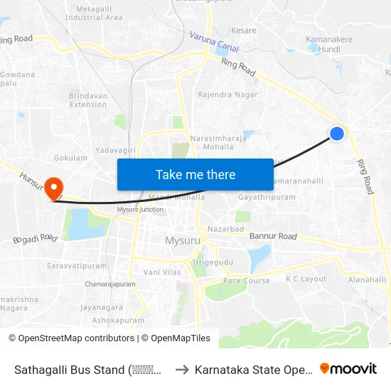 Sathagalli Bus Stand (ಸಾತಗಳ್ಳಿ ಬಸ್ ನಿಲ್ದಾಣ) to Karnataka State Open University map