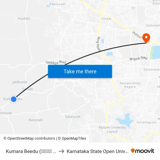 Kumara Beedu (ಕುಮಾರ ಬೀಡು) to Karnataka State Open University map