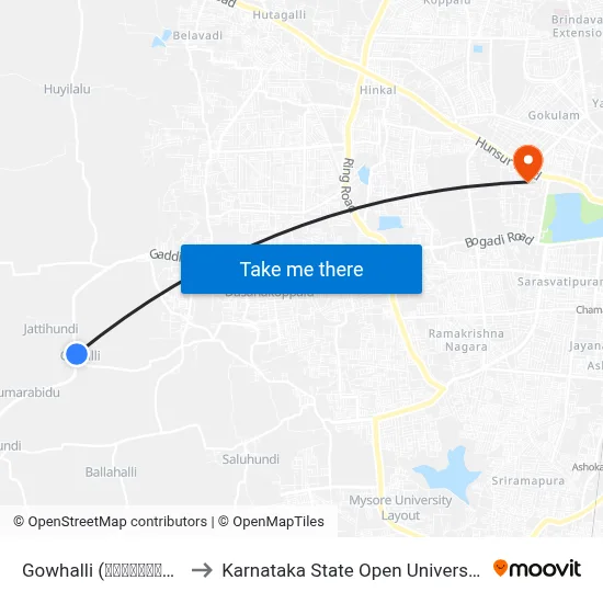 Gowhalli (ಗೋವುಹಳ್ಳಿ) to Karnataka State Open University map