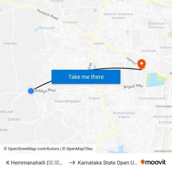 K Hemmanahalli (ಕೆ ಹೆಮ್ಮನಹಳ್ಳಿ) to Karnataka State Open University map