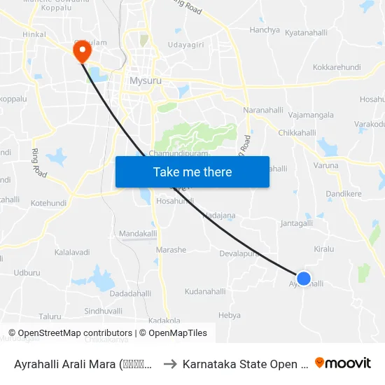 Ayrahalli Arali Mara (ಐರಾಹಳ್ಳಿ ಅರಳಿ ಮರ) to Karnataka State Open University map