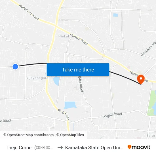Theju Corner (ತೇಜು ಕಾರ್ನರ್) to Karnataka State Open University map