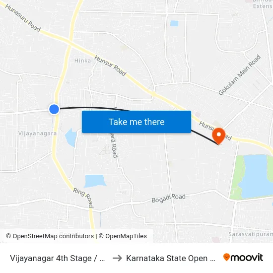 Vijayanagar 4th Stage / Ring Road to Karnataka State Open University map